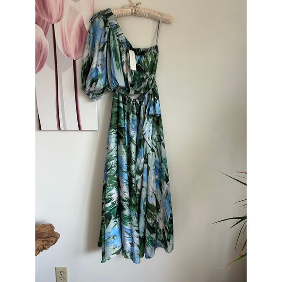 ML Monique Lhuillier Satin One Shoulder Cutout Midi Dress Size 4 NWT - Picture 5 of 8